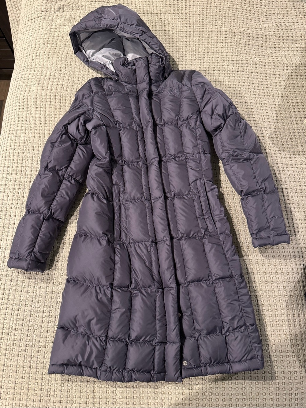 The North Face Long Hooded Puffer Coat - Slate/Blue size XS